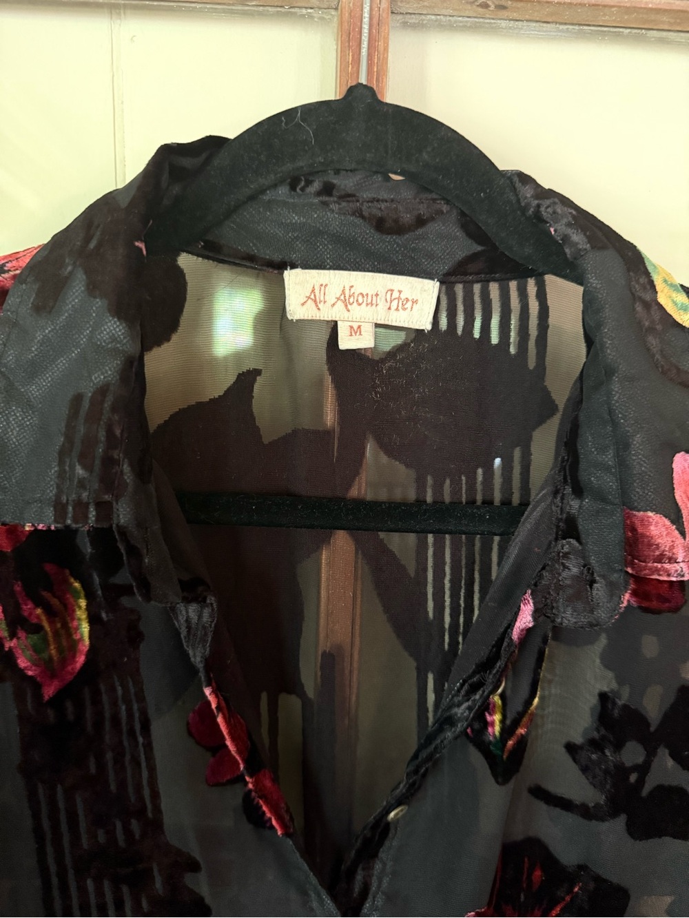 All About Her Black Burnout Velvet Floral Tunic Mini Dress Boho Romantic - M - Picture 5 of 7